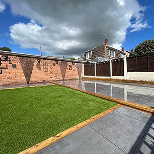 Artificial grass lawn and pathway