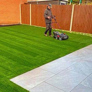 Artificial grass lawn and patio
