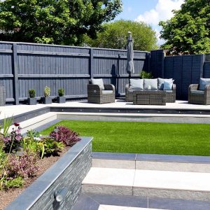Artificial lawn and sunken garden