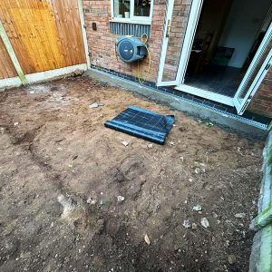 Garden stripped back for laying of artificial turf
